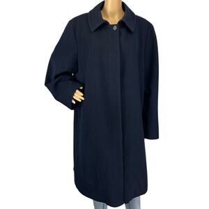 Harve Benard 100% Wool Long Coat Navy Blue Size 18W Classic Vintage Overcoat
